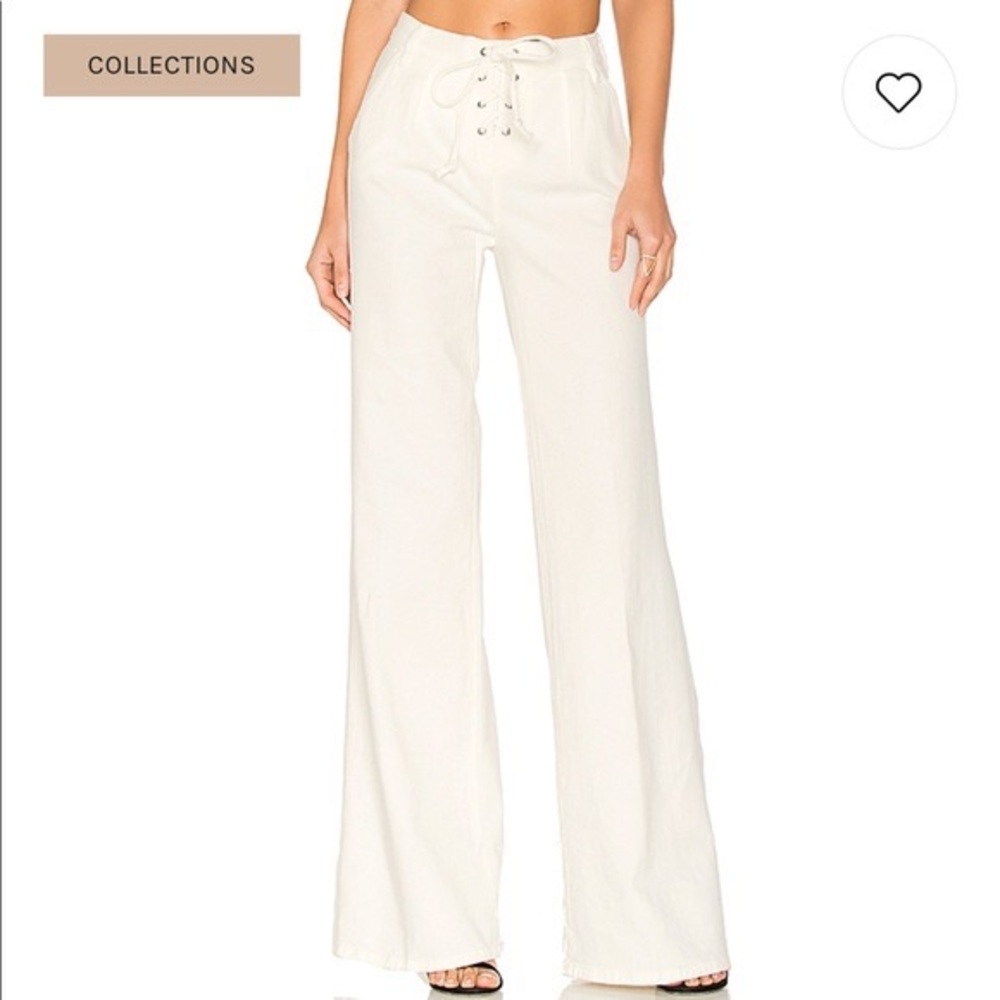 FRAME high waist lace up white jeans